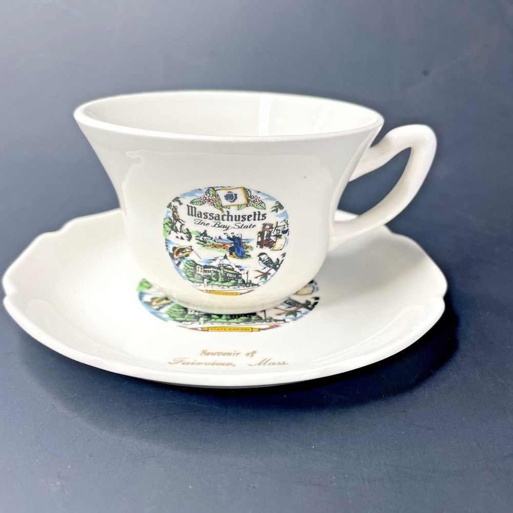 Vtg Massachusetts The Bay State Souvenir Tea Cup and Saucer